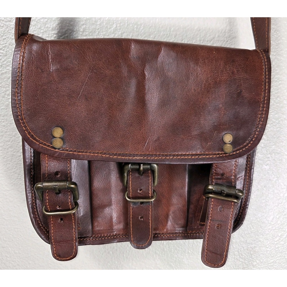 Brown‎ Leather Crossbody Messenger Bag Distressed Rustic Boho Satchel